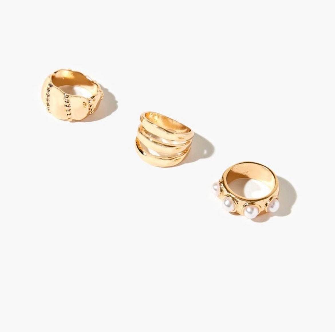 Gold Pearl 3 Set Rings