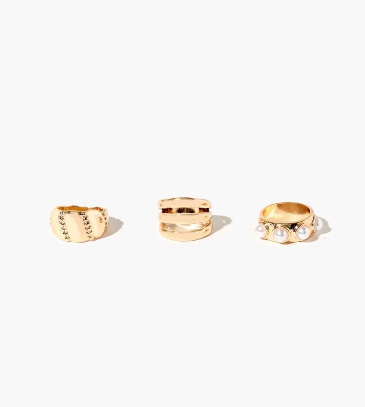 Gold Pearl 3 Set Rings